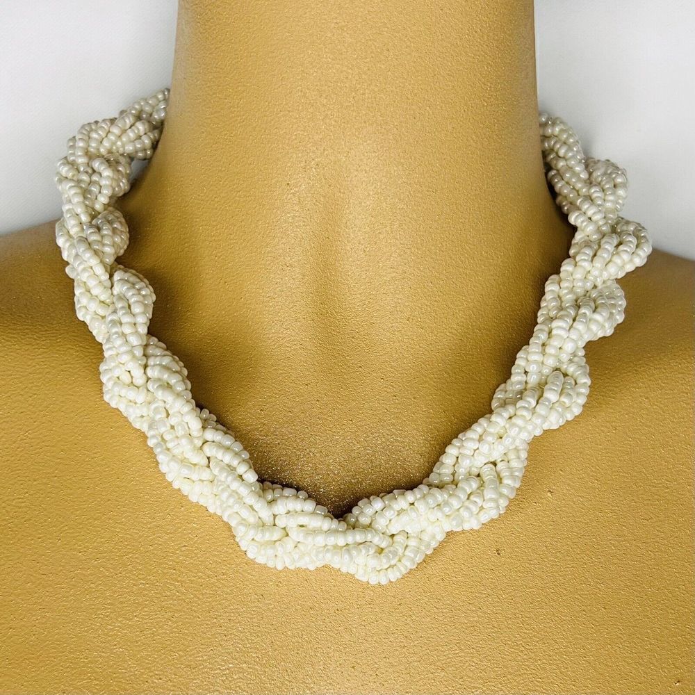 Vintage Necklace Sead Beads Faux  Pearls Multi Strand Beaded Toggle Clasp 4756